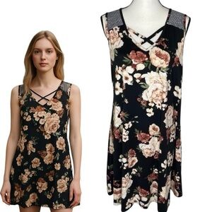 Mai Soli Dress Floral Print Criss Cross Chest Detail Sleeveless Dress Size Large